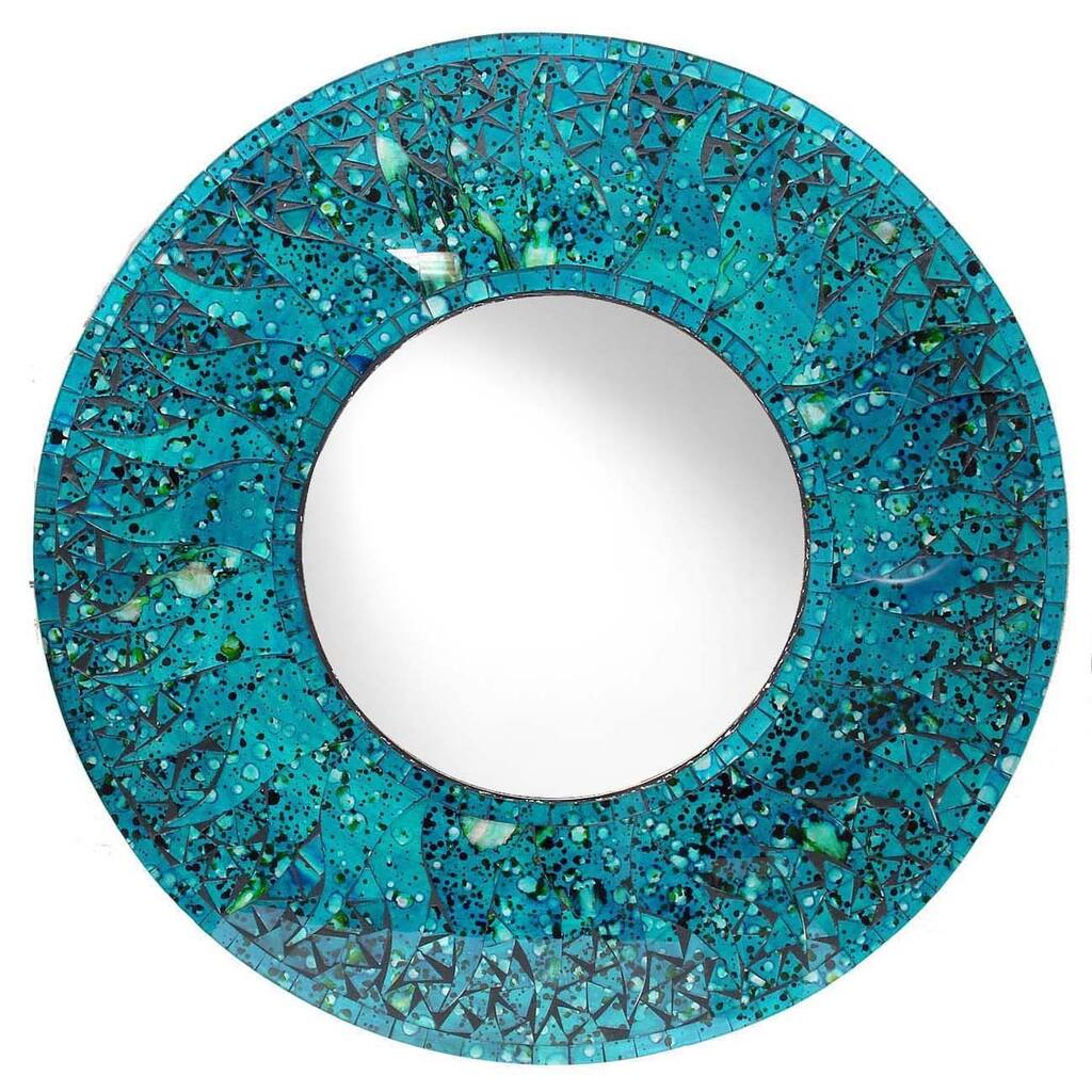 24-inch Blue Glass Mosaic Mirror (Indonesia)