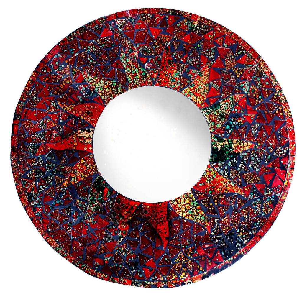 Handmade 24" Red Glass Mosaic Mirror (Indonesia)