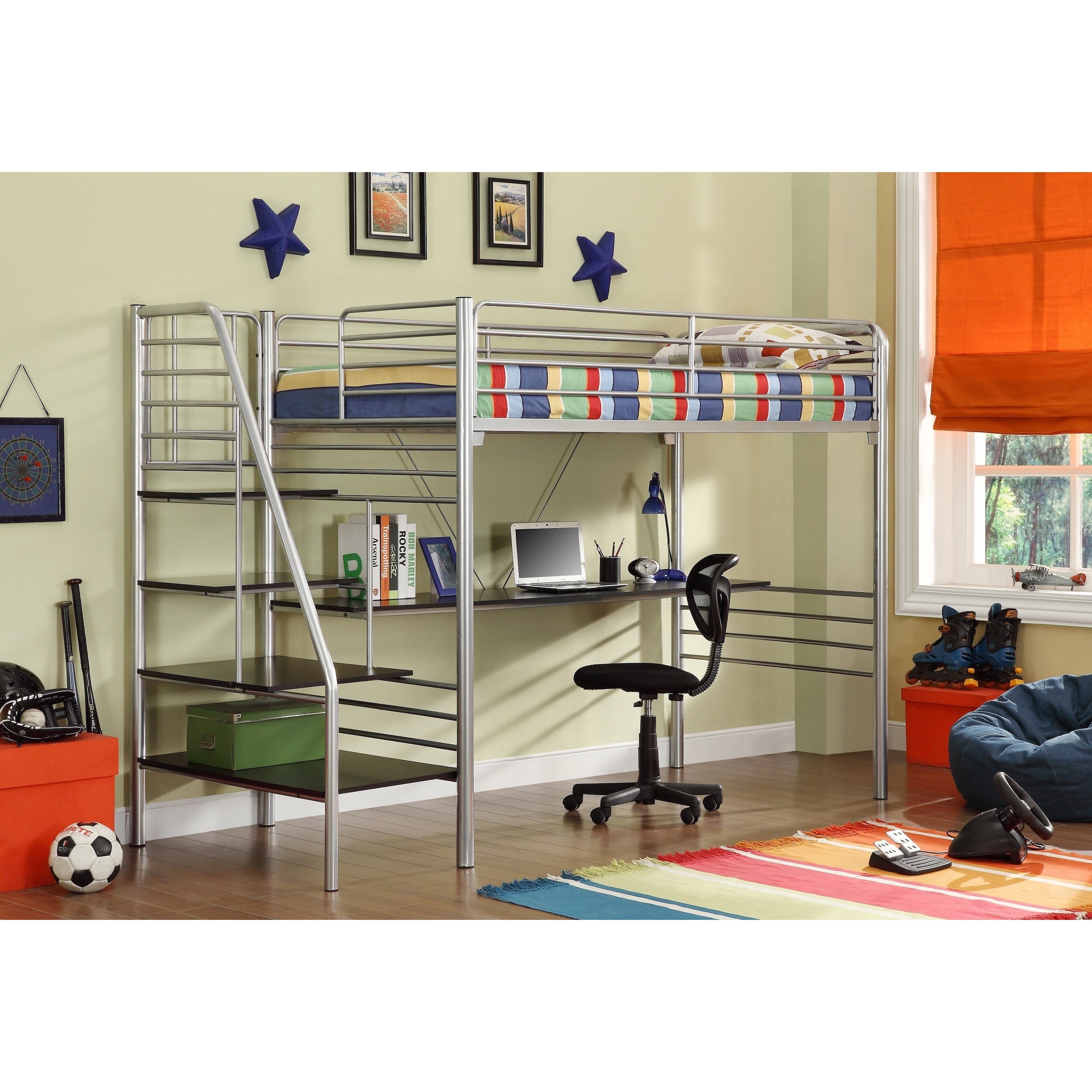Shop Donco Kids Twin Metal Stairway Study Loft Overstock 8596459