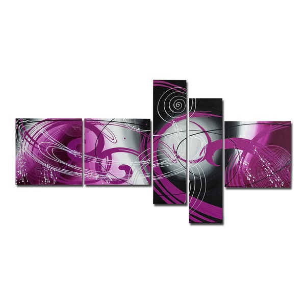 'Purple Planet' 5 piece Purple Abstract Painting DESIGN ART Canvas