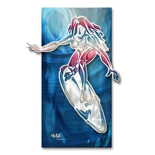 Megan Duncanson Girl Surfing 1 Metal Wall Sculpture (MediumSubject AbstractOuter dimensions 23.5 inches high x 16 inches wide x 2 inches deep )