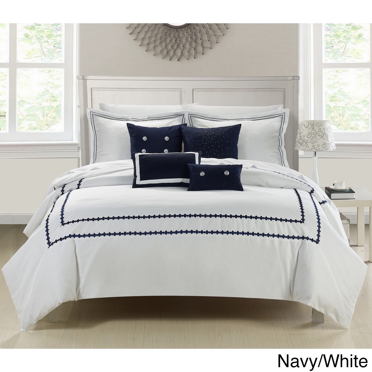 7 PC Black /& White Embroidered Microfiber Comforter Set Full and Queen King Size