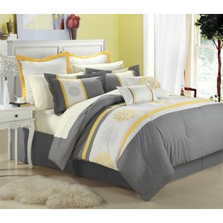 Grey and Yellow Duvet Shop Beijing Yellow  12 piece Bed in a Bag with Sheet Set 