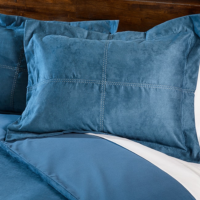 Oversized Microsuede Saddle 3-piece Duvet Cover Set - Blue - King - 3 Piece
