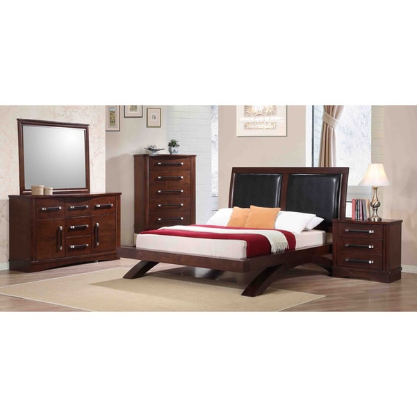 Evianna Dark Spice Brown Platform 5 piece Bedroom Set with Upholstered