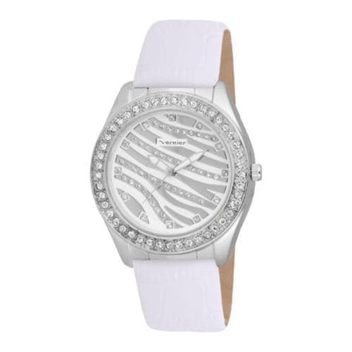 Womens Vernier V11036 Round Crystal Bezel Fashion Watch White