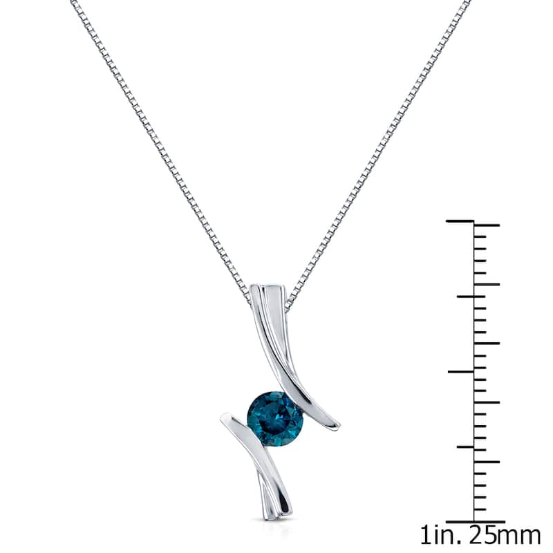 Auriya Contemporary 1/2ctw Round Blue Diamond Necklace 14k White Gold (I1-I2)