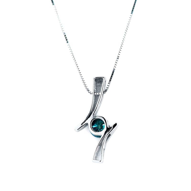 Auriya Contemporary 1/2ctw Round Blue Diamond Necklace 14k White Gold (I1-I2)