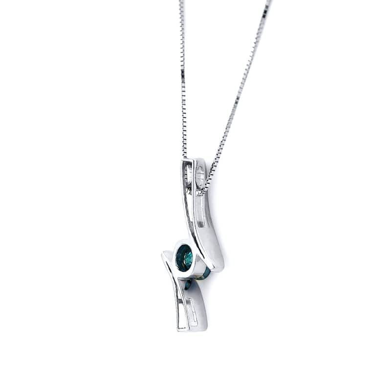 Auriya Contemporary 1/2ctw Round Blue Diamond Necklace 14k White Gold (I1-I2)