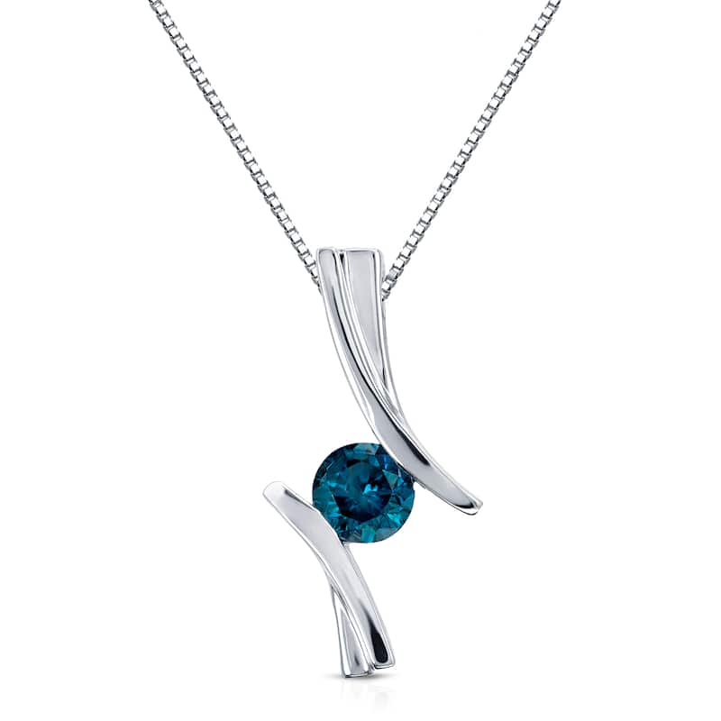 Auriya Contemporary 1/2ctw Round Blue Diamond Necklace 14k White Gold (I1-I2)