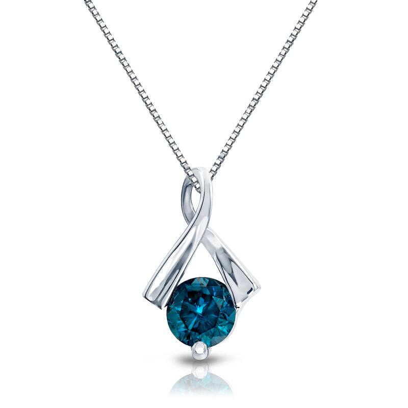 Auriya 1/2ctw Blue Diamond Ribbon Necklace 14k White Gold (I1-I2)