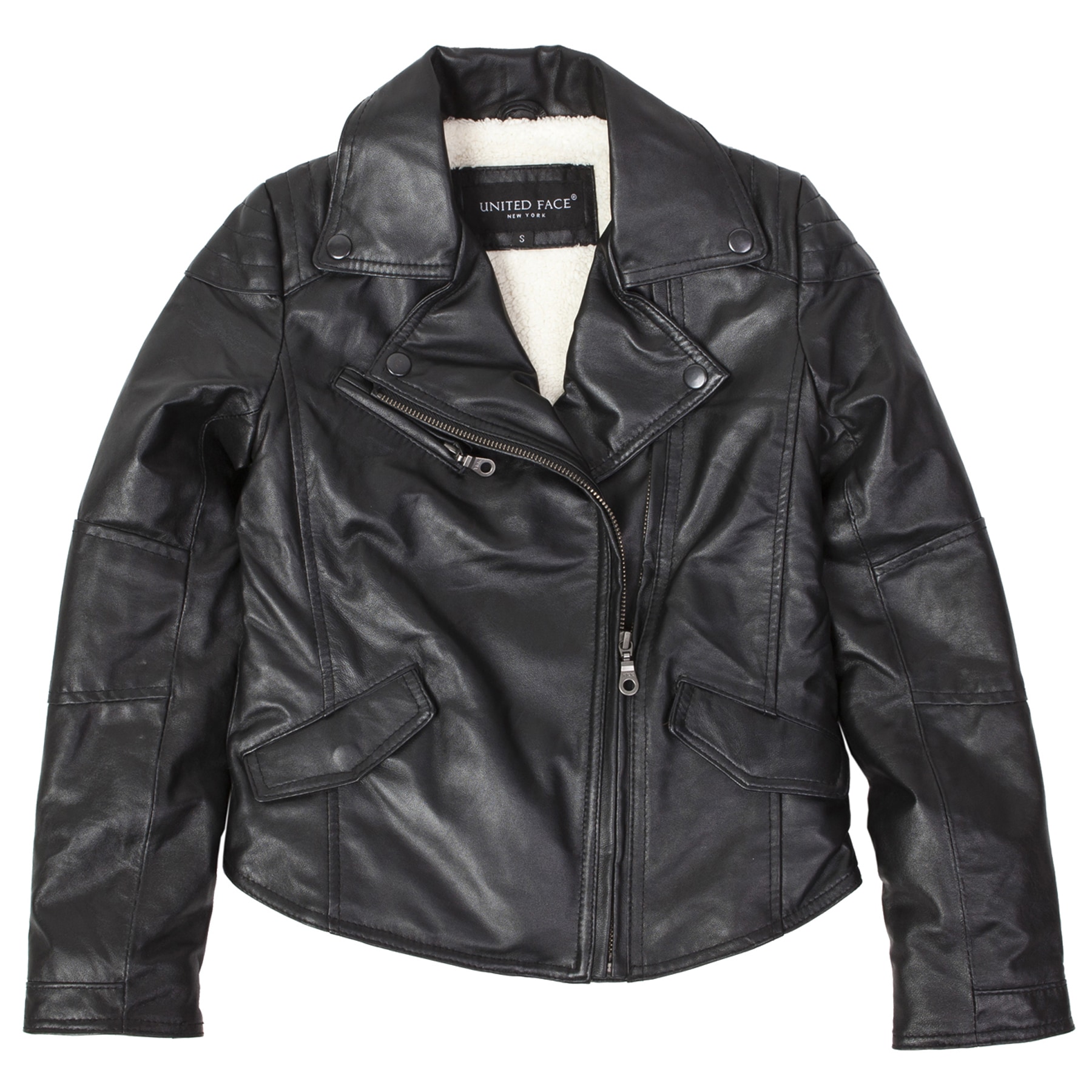 United Face Girls Black Lambskin Leather Biker Jacket