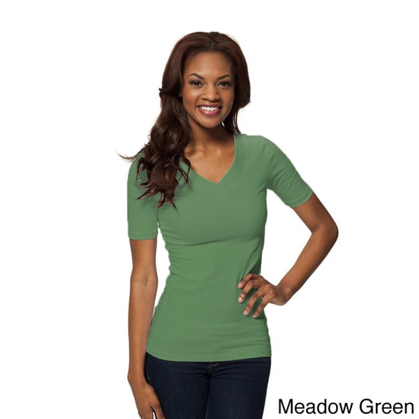 Modbod Womens Basic Half sleeve Double V Tee   Shopping