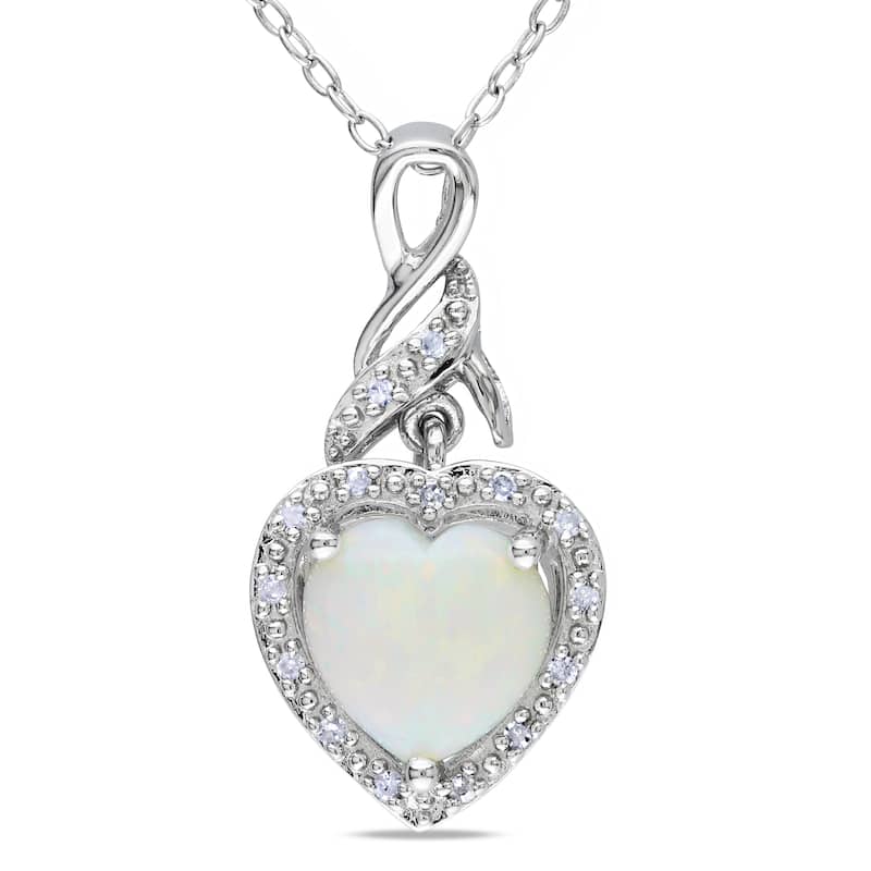 Miadora Sterling Silver Opal and Diamond Heart Necklace