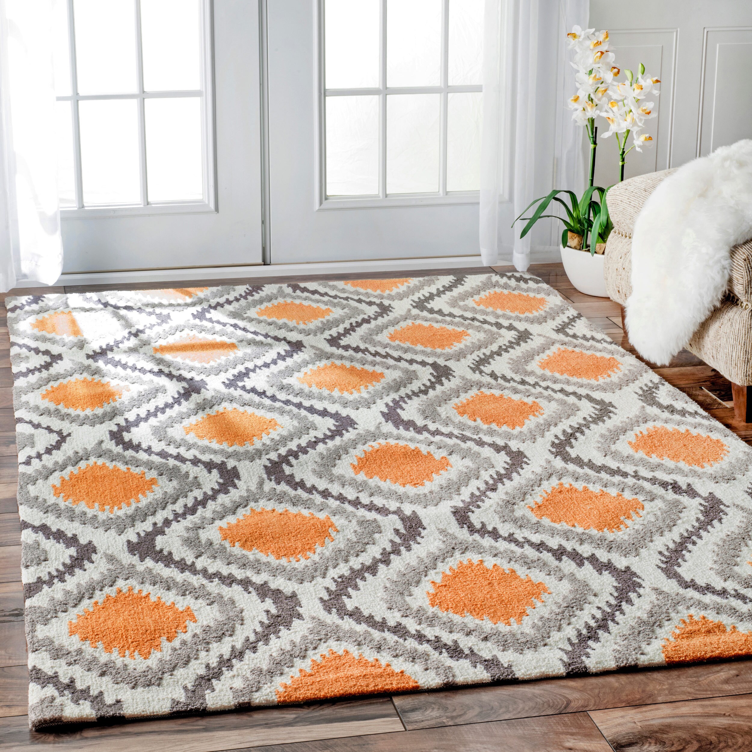 Handmade Modern Ikat Area Rug 5 X 8