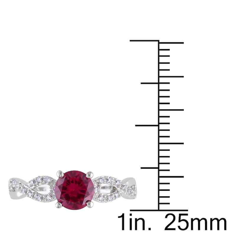 Miadora 10k White Gold Created Ruby and 1/10ct TDW Diamond Ring (G-H, I1-I2)