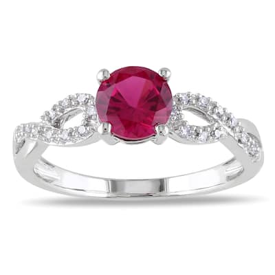 Miadora 10k White Gold Created Ruby and 1/10ct TDW Diamond Ring (G-H, I1-I2)