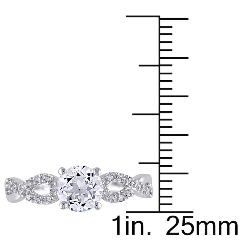 Miadora 10k White Gold Created White Sapphire and 1/10ct TDW Diamond Engagement Ring