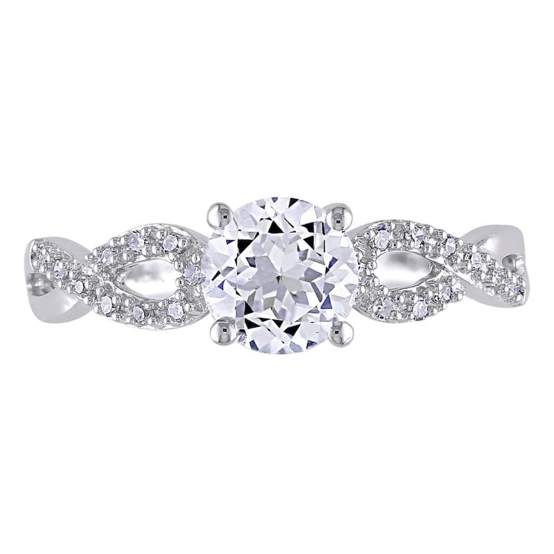 Miadora 10k White Gold Created White Sapphire and 1/10ct TDW Diamond Engagement Ring