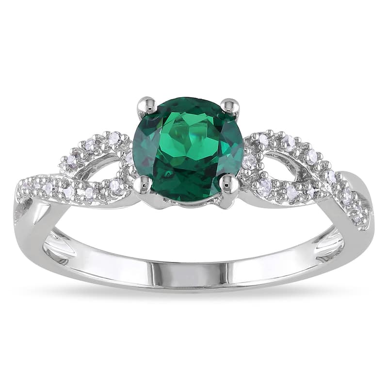 Miadora 10k White Gold Created Emerald and 1/10ct TDW Diamond Infinity Ring - 5