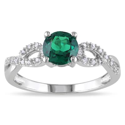Miadora 10k White Gold Created Emerald and 1/10ct TDW Diamond Infinity Ring