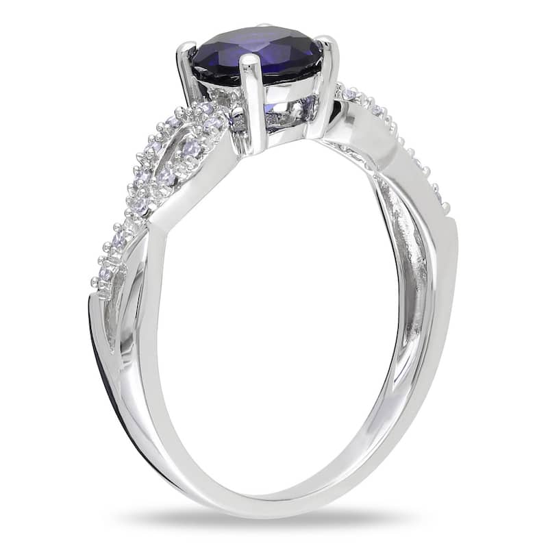 Miadora 10k White Gold Blue Sapphire and 1/10ct TDW Diamond Ring (G-H, I1-I2)