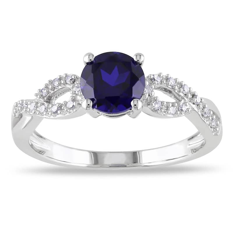 Miadora 10k White Gold Blue Sapphire and 1/10ct TDW Diamond Ring (G-H, I1-I2)