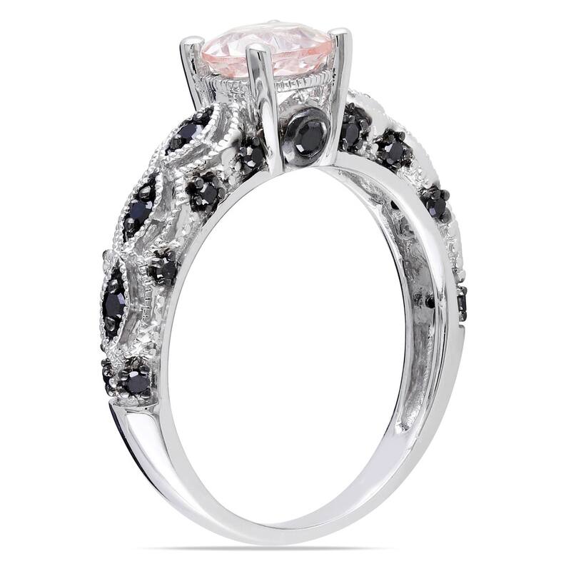 Miadora 10k White Gold Morganite and 1/4ct TDW Black Diamond Ring - Pink