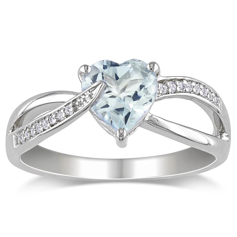 Miadora Sterling Silver Aquamarine and Diamond Accent Heart Ring - 5