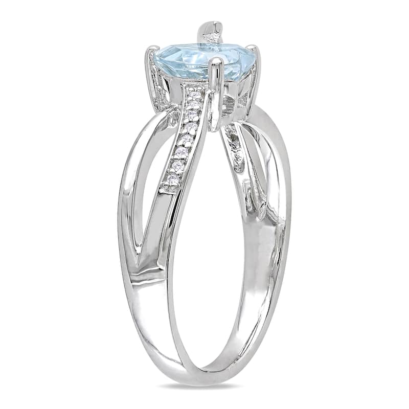 Miadora Sterling Silver Aquamarine and Diamond Accent Heart Ring