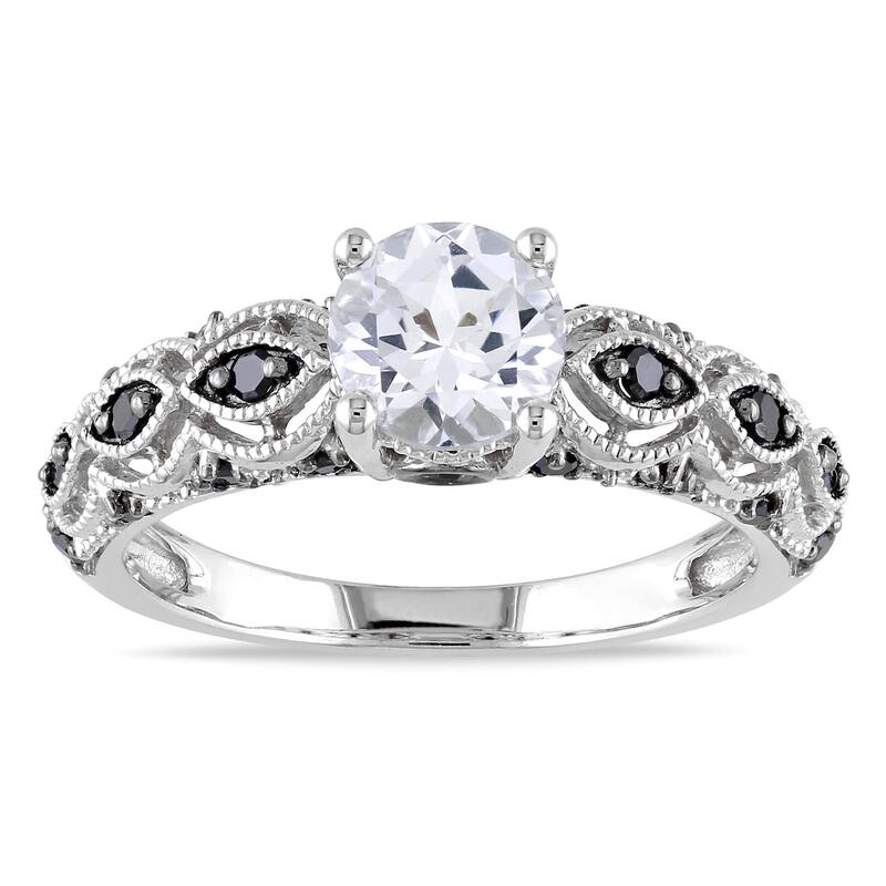 Miadora 10k White Gold Created White Sapphire and 1/4ct TDW Black Diamond Engagement Ring - 5