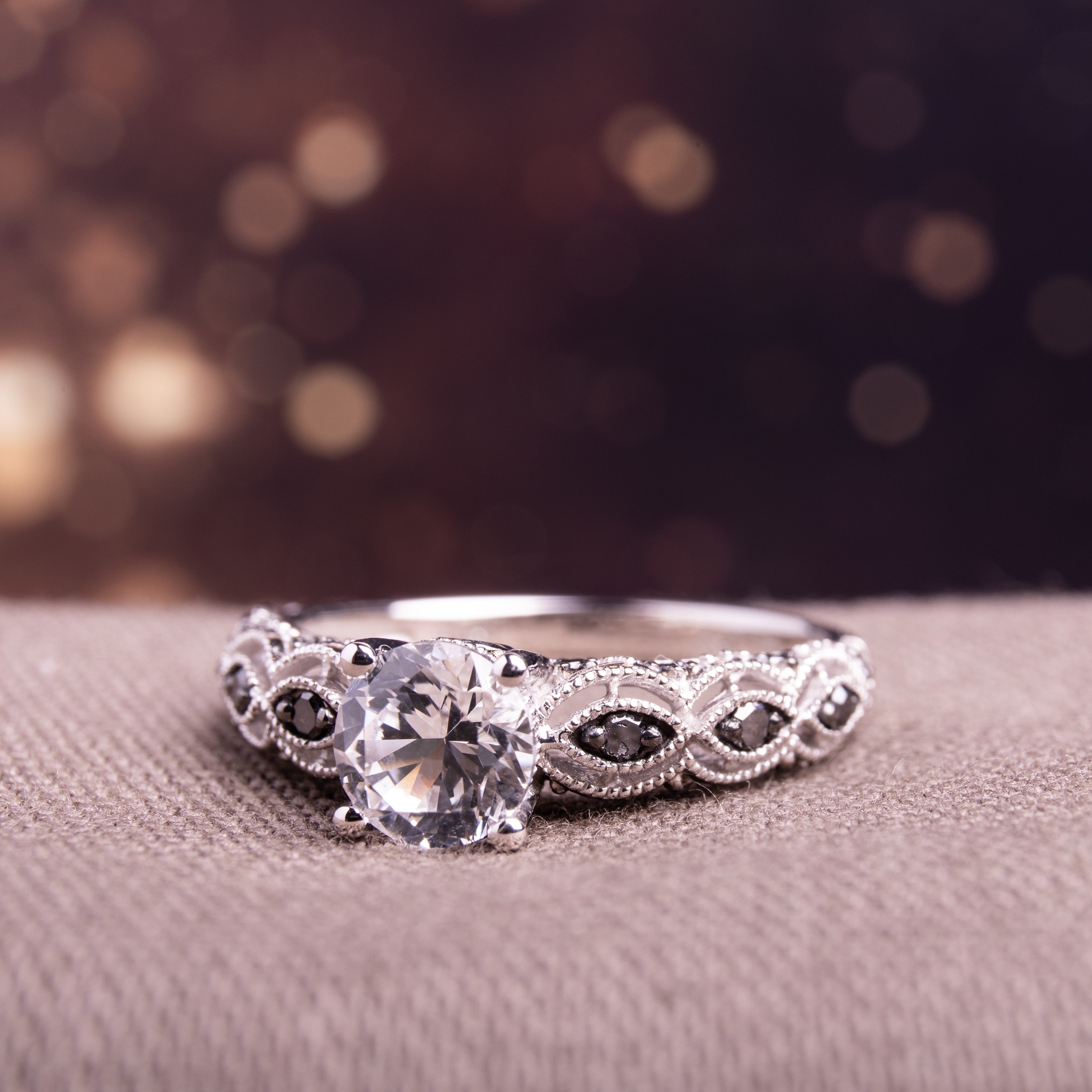 black diamond white sapphire ring