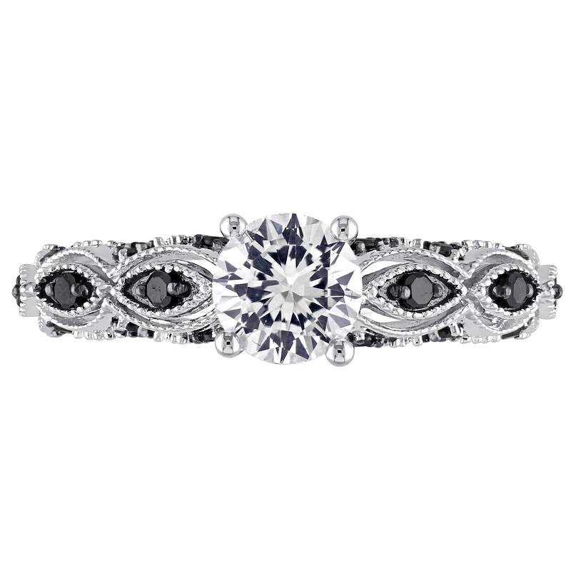 Miadora 10k White Gold Created White Sapphire and 1/4ct TDW Black Diamond Engagement Ring