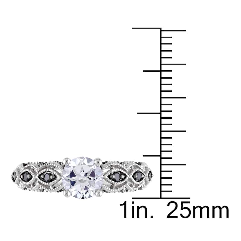 Miadora 10k White Gold Created White Sapphire and 1/4ct TDW Black Diamond Engagement Ring