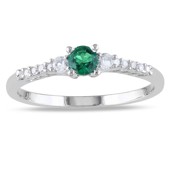 Shop Miadora Sterling Silver Created Emerald, White Sapphire and ...