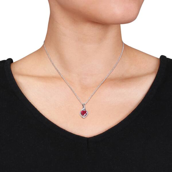 Miadora Sterling Silver Created Ruby and Diamond Accent Heart Necklace