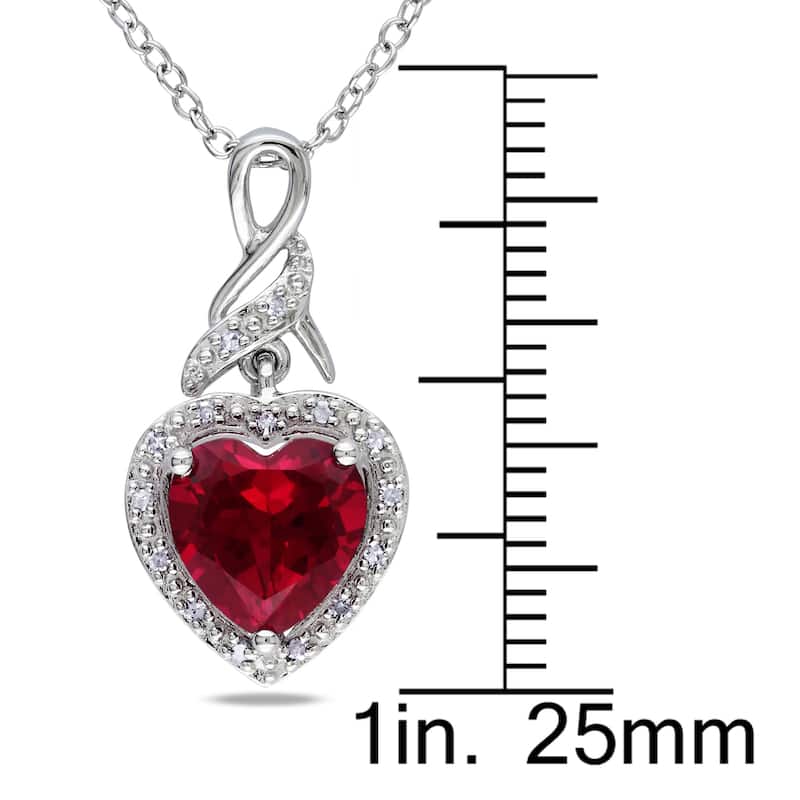 Miadora Sterling Silver Created Ruby and Diamond Accent Heart Necklace