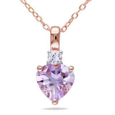 Miadora Rose Plated Silver Rose de France and White Sapphire Heart Necklace