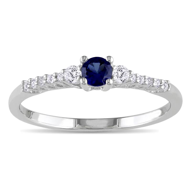 Miadora Sterling Silver Created Blue and White Sapphire and Diamond Accent Ring