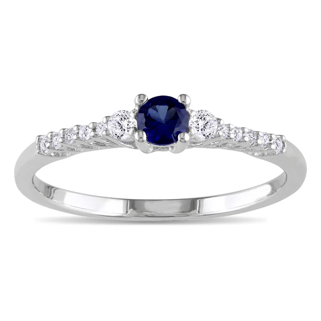 Miadora Sterling Silver Created Blue and White Sapphire and Diamond Accent Ring