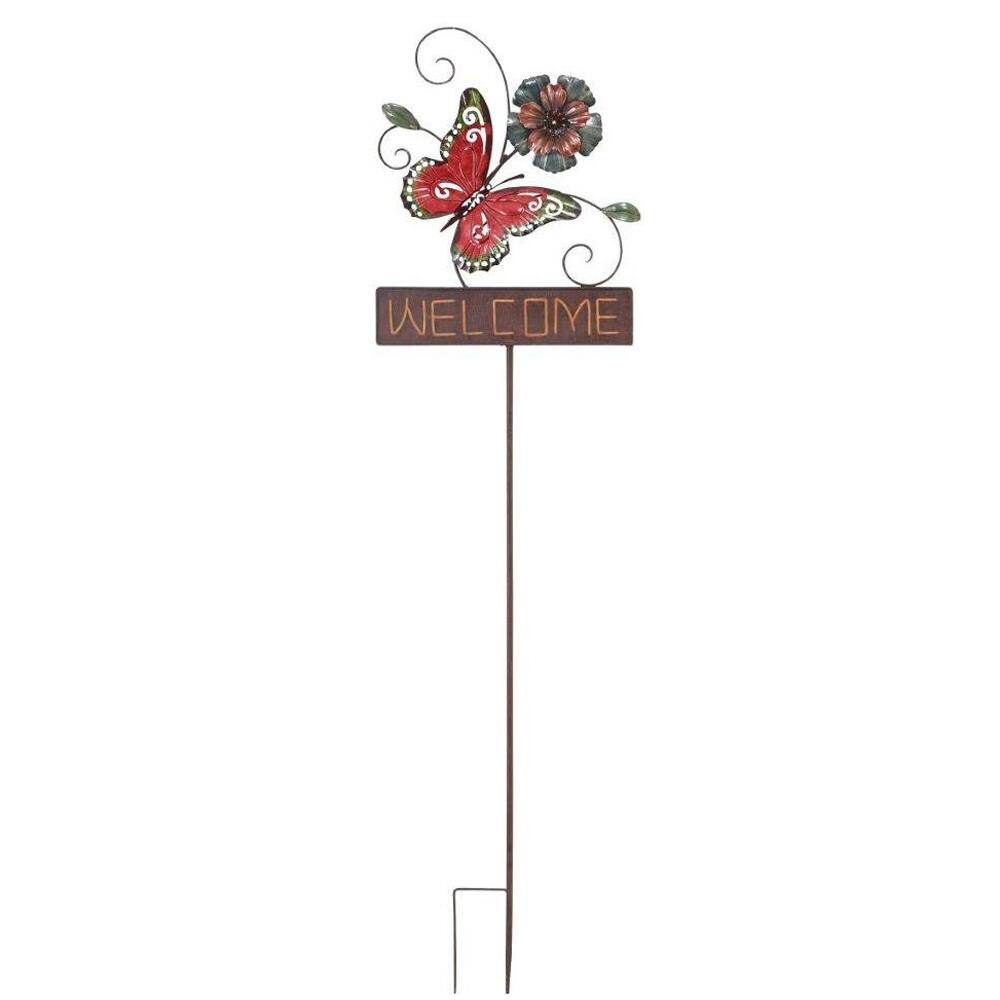 Metal Butterfly Welcome Sign Garden Stake