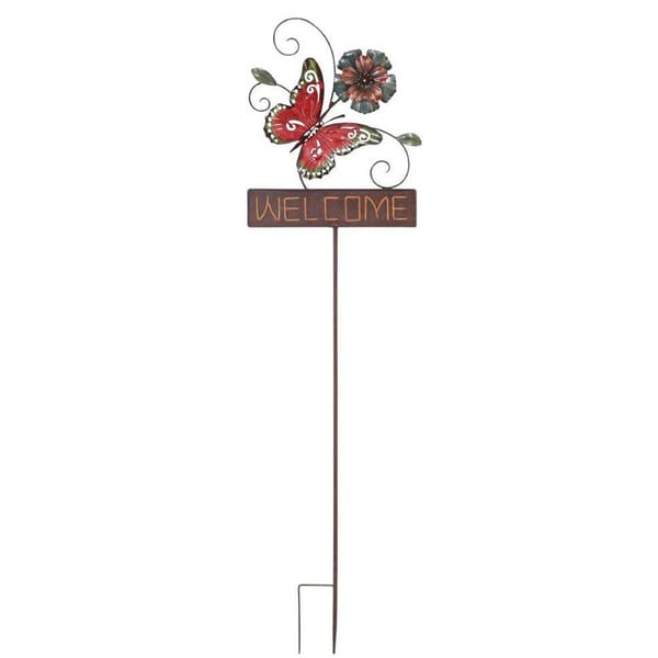 Metal Butterfly Welcome Sign Garden Stake - Free Shipping On Orders 