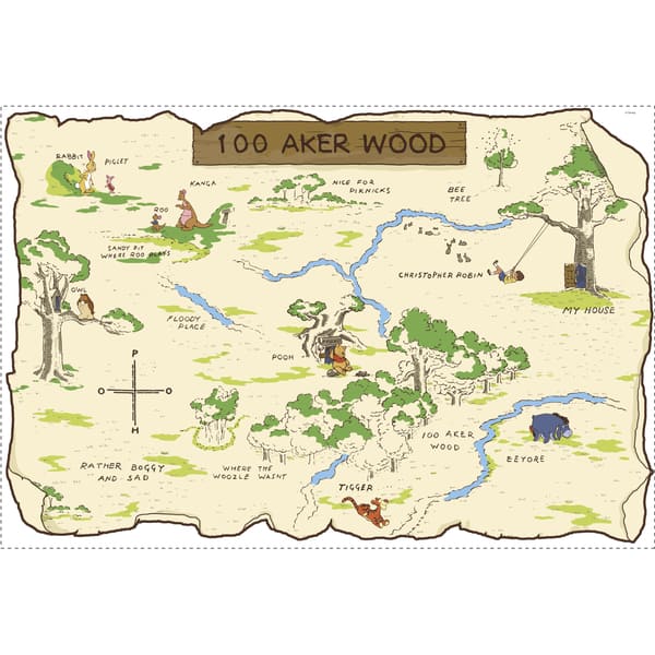 slide 1 of 2, Disney's Winnie the Pooh 100 Aker Wood Peel & Stick Map