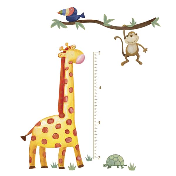 dimension image slide 0 of 2, Jungle Adventure Giraffe Peel & Stick Growth Chart