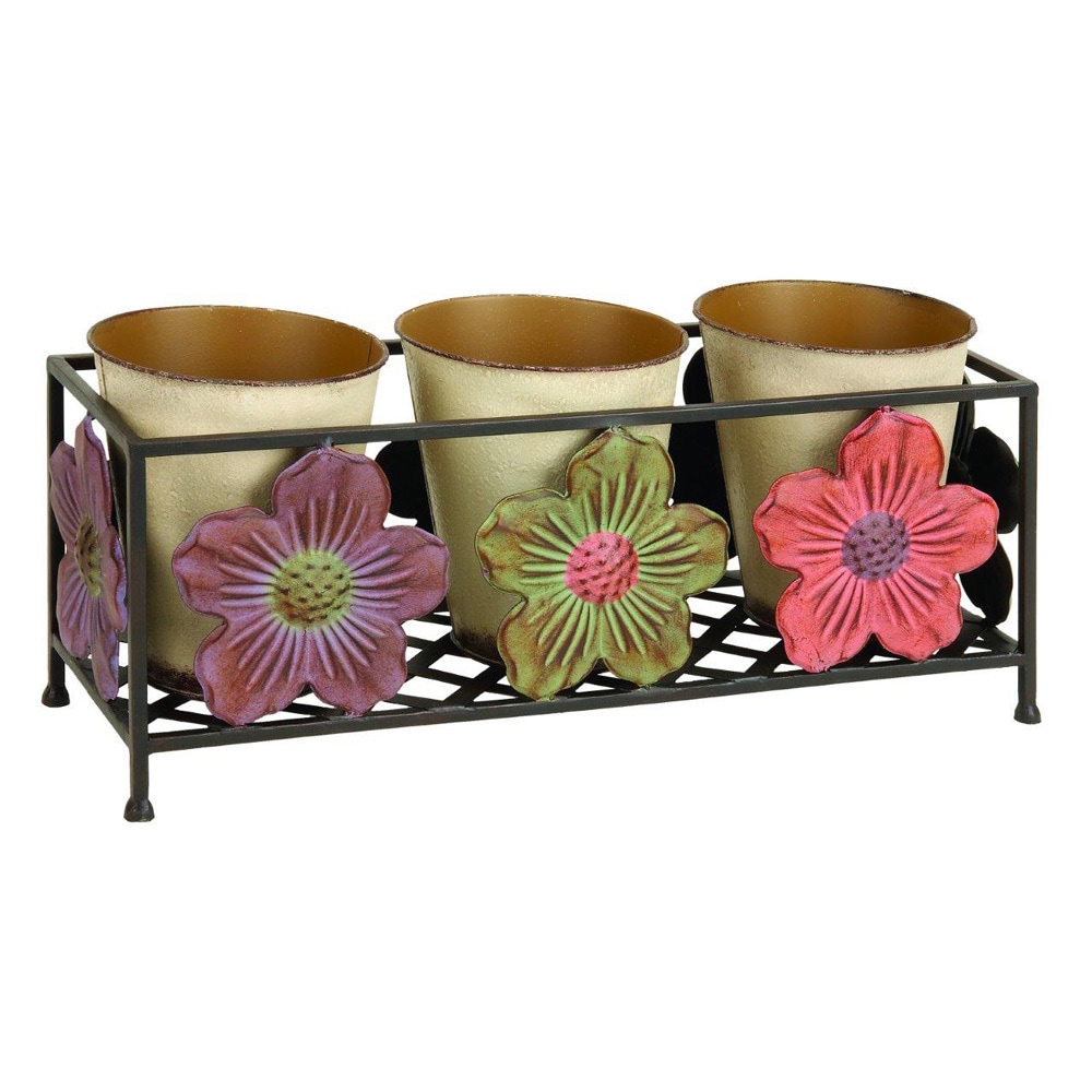 Metal Planter And Beige Pots Set