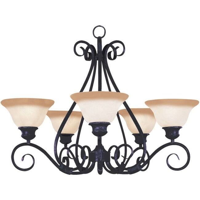 Pacific 5 light Chandelier (IronFixture finish Oil rubbed bronzeNumber of lights Five (5)Number of lights Five (5)Dimensions 21 inches high x 29 inches wide x 29 inches long)