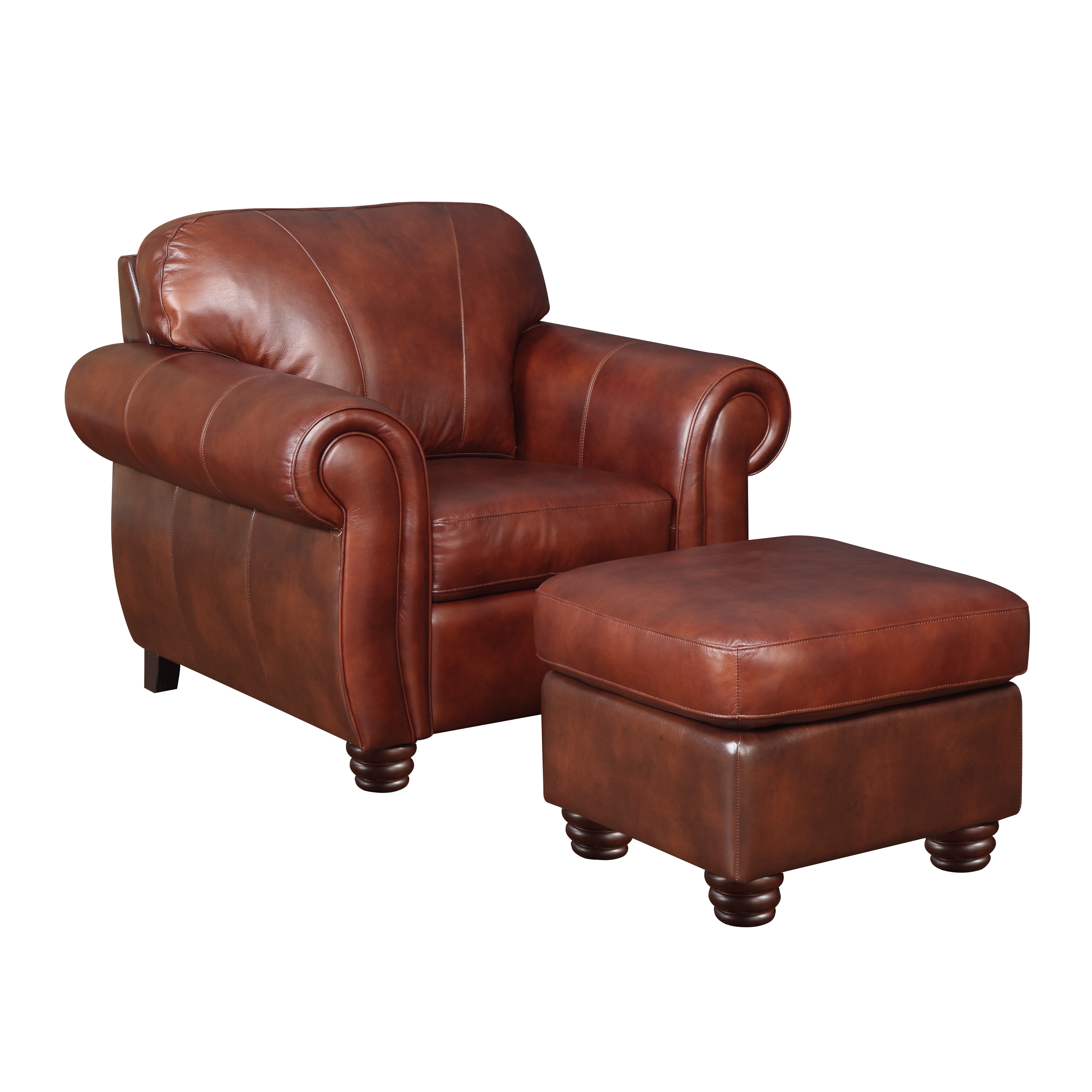 At Home Designs Mendocino Burnt Sienna Leather Ottoman