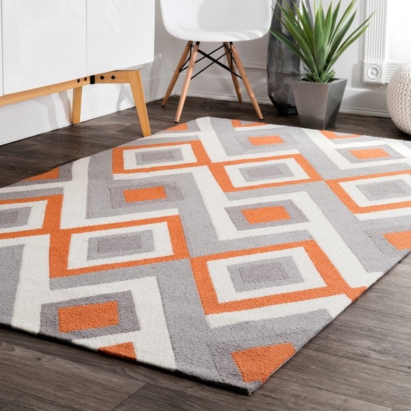 nuLOOM Handmade Geometric Triangle Orange Rug (7'6 x 9'6) - 7'6" x 9'6"