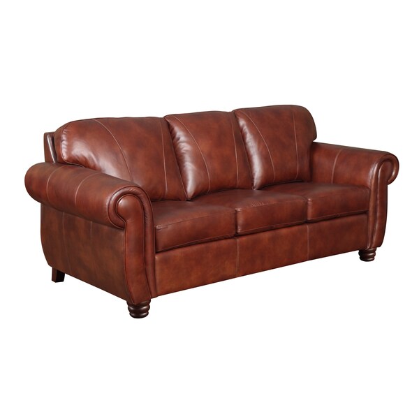At Home Designs Mendocino Burnt Sienna Leather Sofa