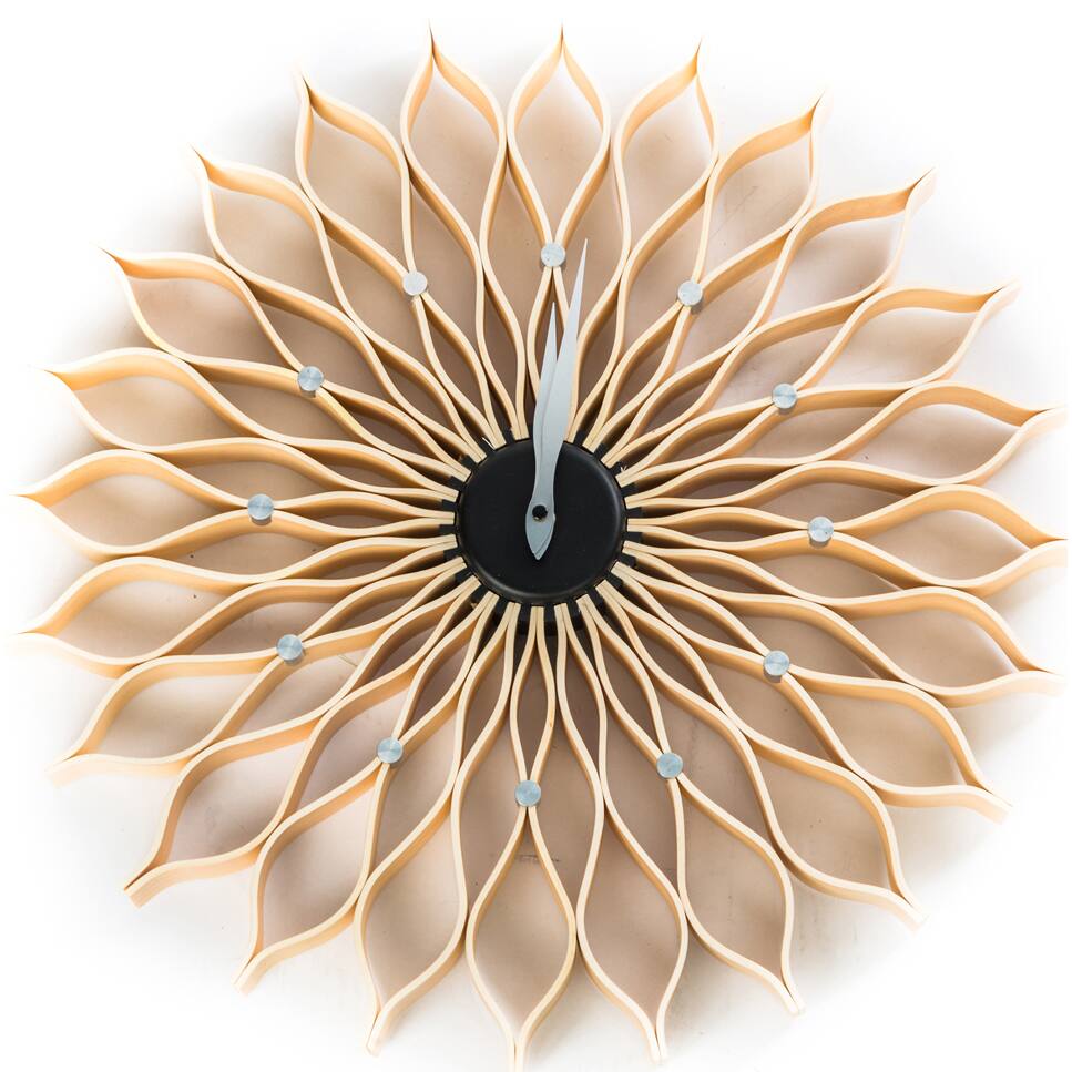 Mid century modern George Nelson 19-inch Natural-style Wood Sunflower Clock